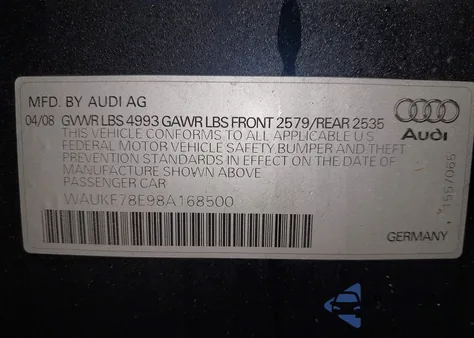 2008 Audi A4 2.0T/2.0T Avant Special Edition z USA, uszkodzony, nr VIN WAUKF78E98A168500